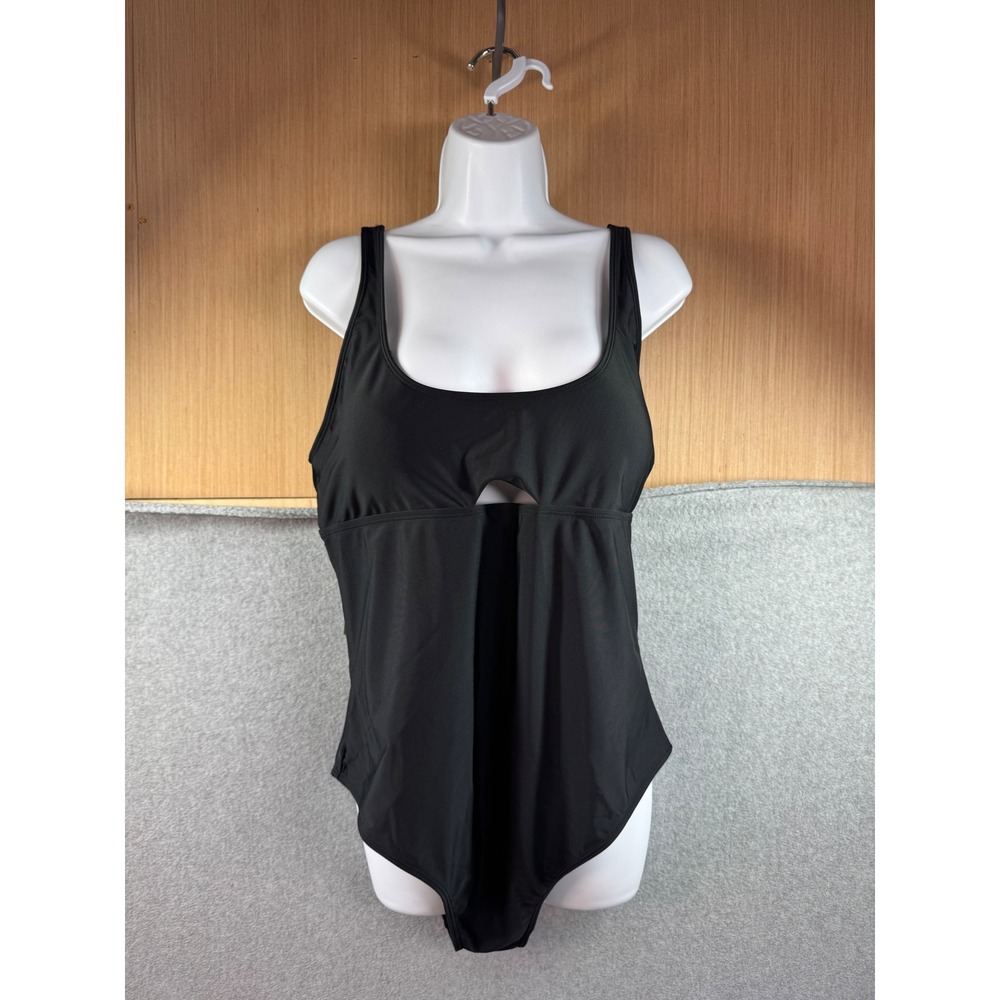 Halara U Neck Cut Out One Piece Swimsuit Black Adjustable Straps Size XL‎